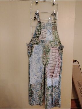 easel Floral Patchwork Overalls - Green Multi